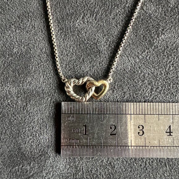 David Yurman Cable Collectibles Double Heart Necklace w/ 18k Yellow Gold - 17" - Picture 11 of 14